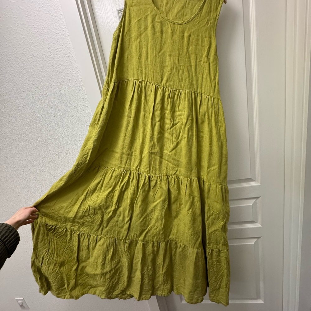 Women’s Handmade “Pear” Linen Green Tiered Maxi Dress by LinenDi